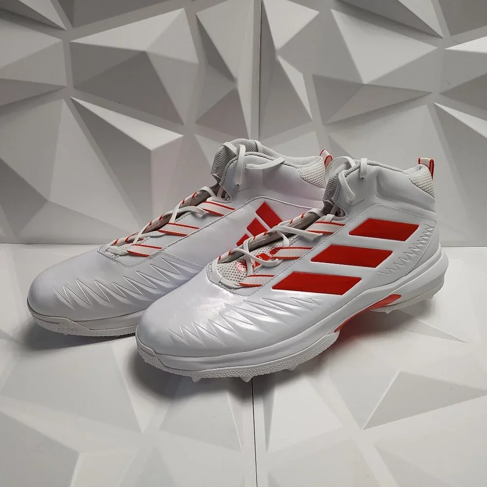 Adidas Mens Football Cleats 18 White Orange Shoe Lacrosse Nasty Mid Top - Picture 9 of 13